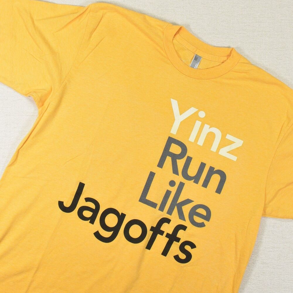 Pittsburgh Yinz Run Like Jagoffs Yellow T Shirt Pittsburghese Jagoff Tshirt Sz L
